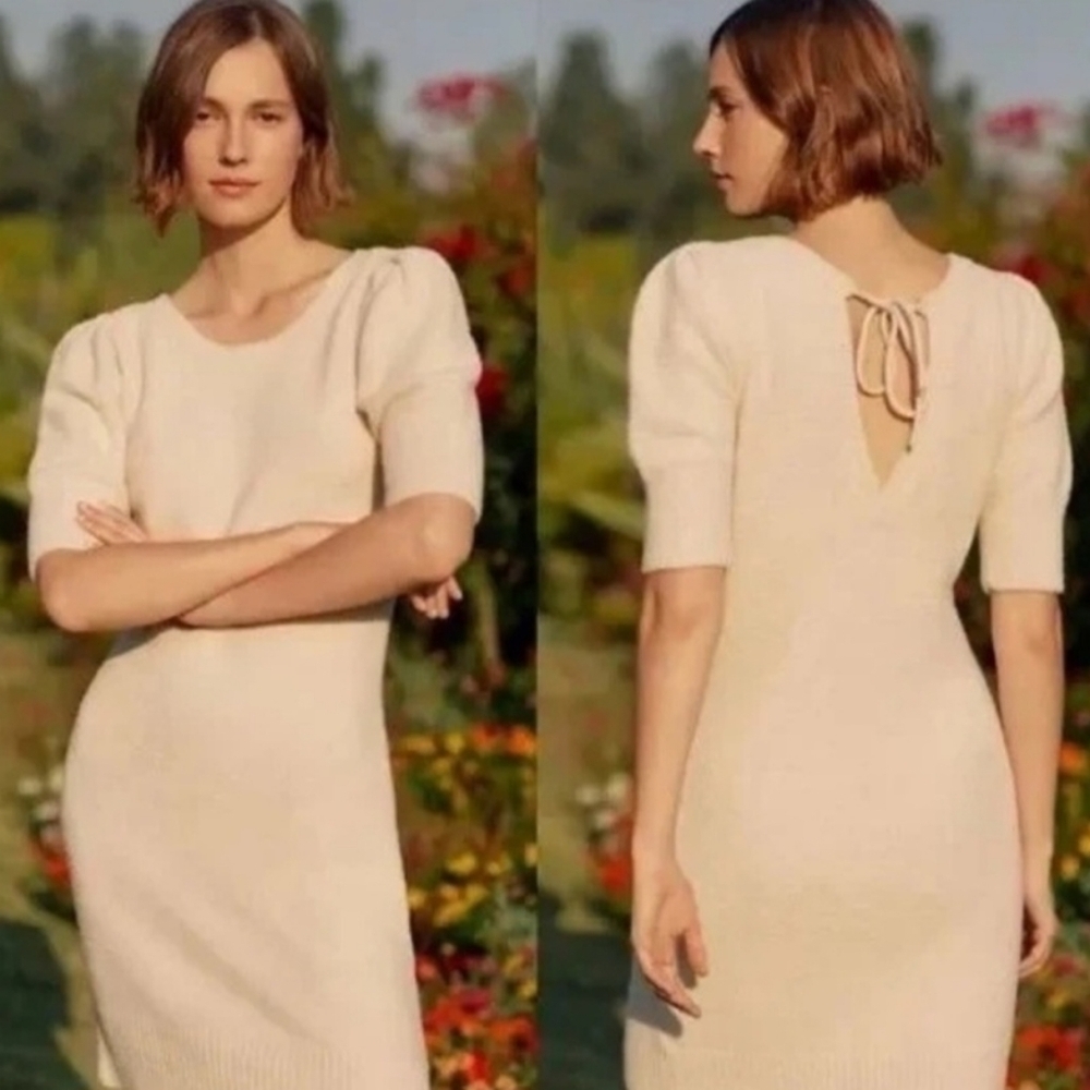 Daily Practice Anthropologie NWT Puff Sleeve Cozy Soft Beige Sweater dress XL